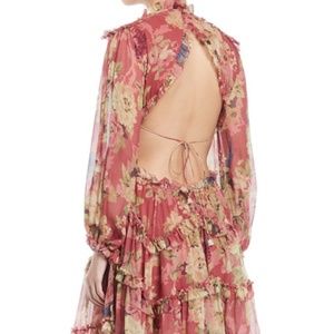 Melody Lace Up Short Dress  Zimmermann brand color burgundy print